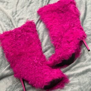 Jennifer Le Fuschia Mongolian Lamb Fur Boots
